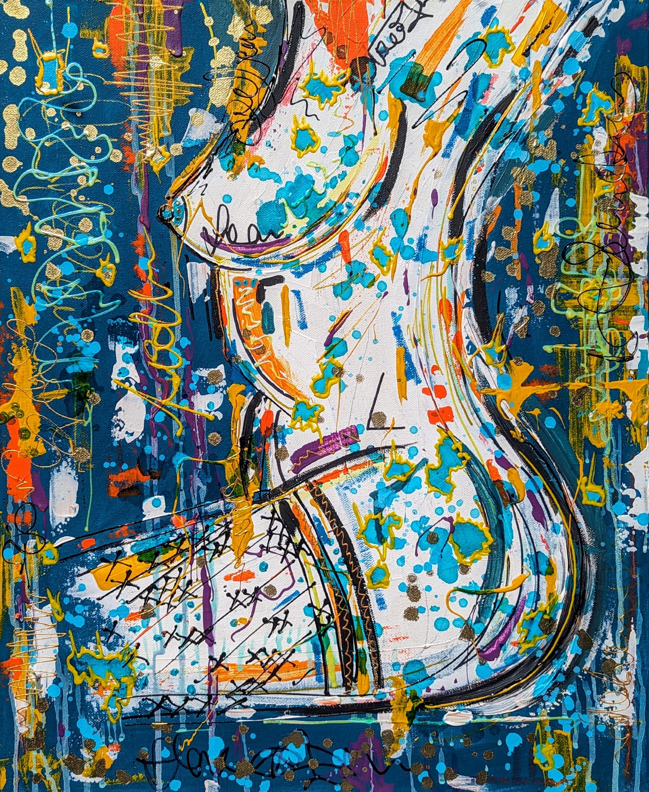 Blue Orange Gold Stockings Nude