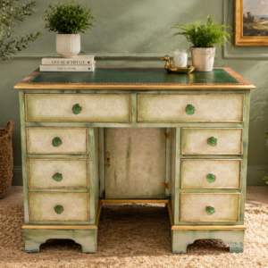 White Ethereal Emerald distressed executive writing desk
